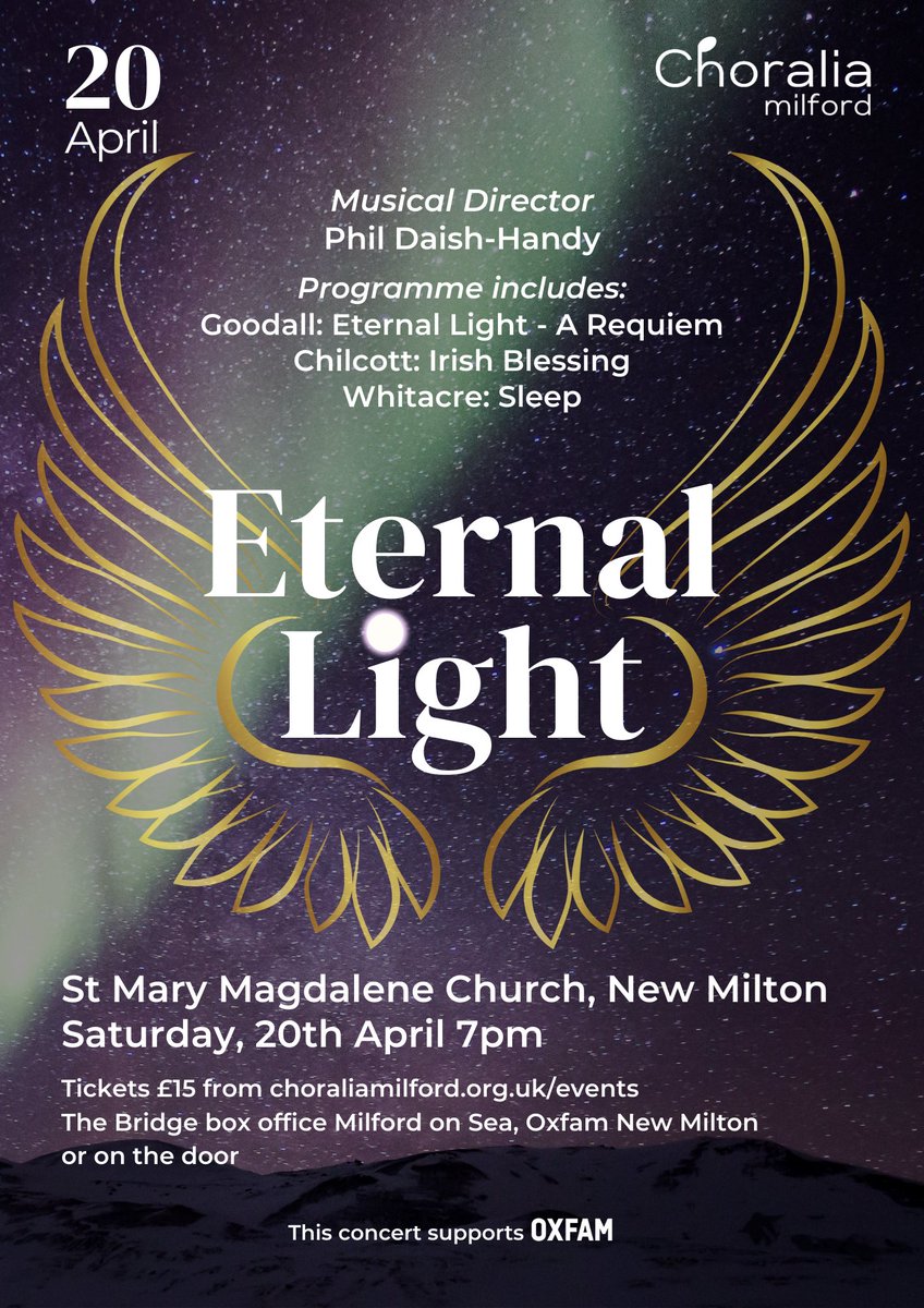 Warmest composerly wishes to Phil Daish-Handy & all at Choralia Milford performing my ETERNAL LIGHT: A REQUIEM tomorrow at St Mary Magdalene New Milton in aid of @Oxfam choraliamilford.org.uk 🙏