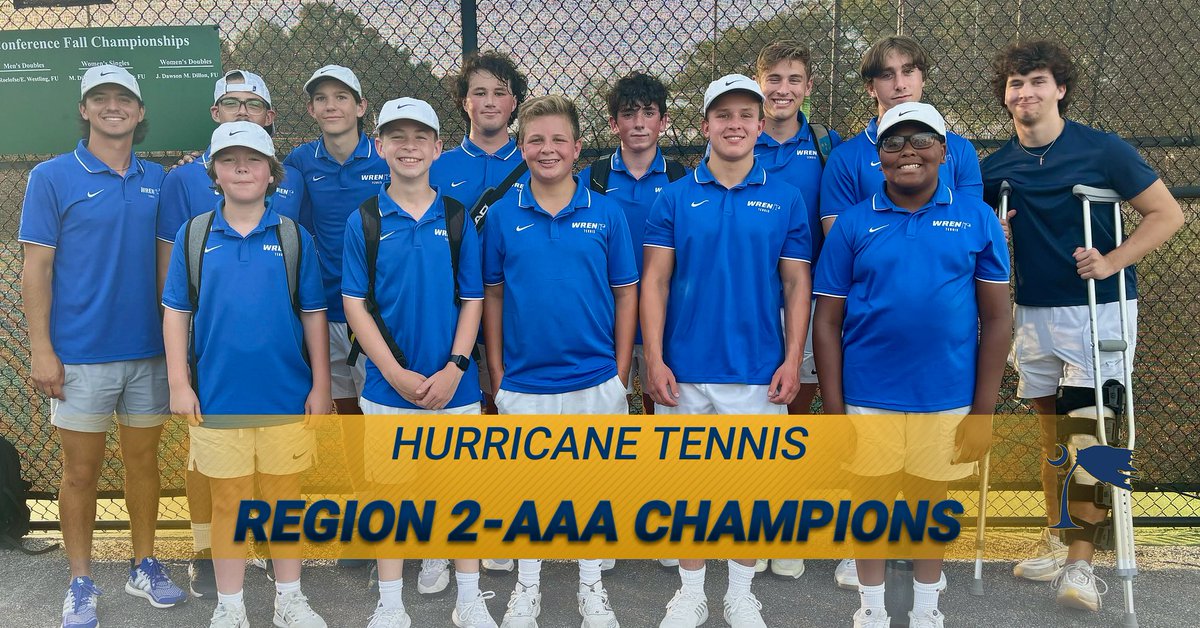 🎾Hurricane Tennis 12-1 & Region 2-AAA Champions 🏆 Luke Floyd won #1 singles 6-1, 6-0 Wade Shelley won #2 singles 6-0, 6-0 Carter Botts won #3 singles 6-1, 6-2 Taylor Thomas won #4 singles 6-1, 6-0 Colsen Ellenburg won #5 singles 6-3, 6-3 Next: R1 SCHSL