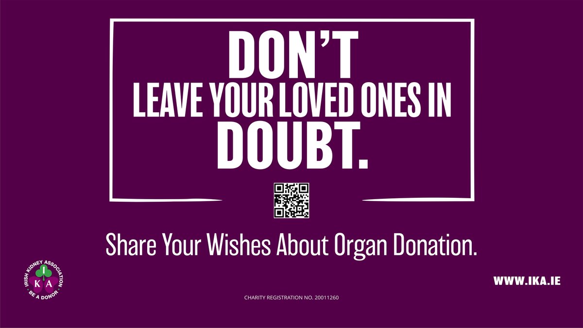 It's Organ Donor Awareness Week 2024! This year's theme is highlighting the importance of telling your loved ones your wishes - leaving them in no doubt about what you want. 💜 #LeaveNoDoubt #DonorWeek24 Find out more and get an Organ Donor Card today: ika.ie/donorweek