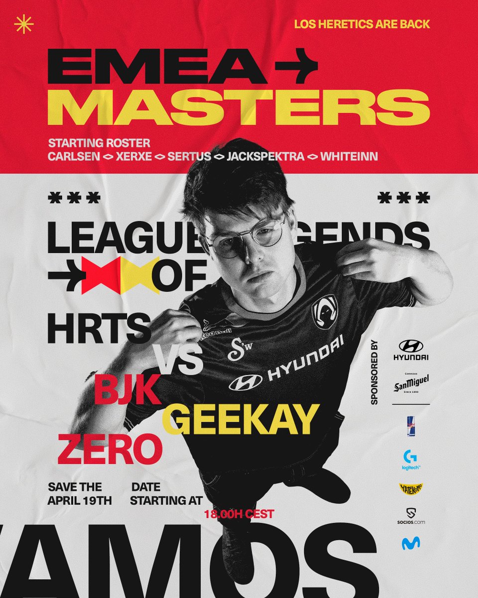 Today starts our #EMEAMasters journey. Playing against: ➡ 18:00h @bjkesports ➡ 20:00h @Geekay_Esports ➡ 22:00h @Z10esports #VamosHeretics