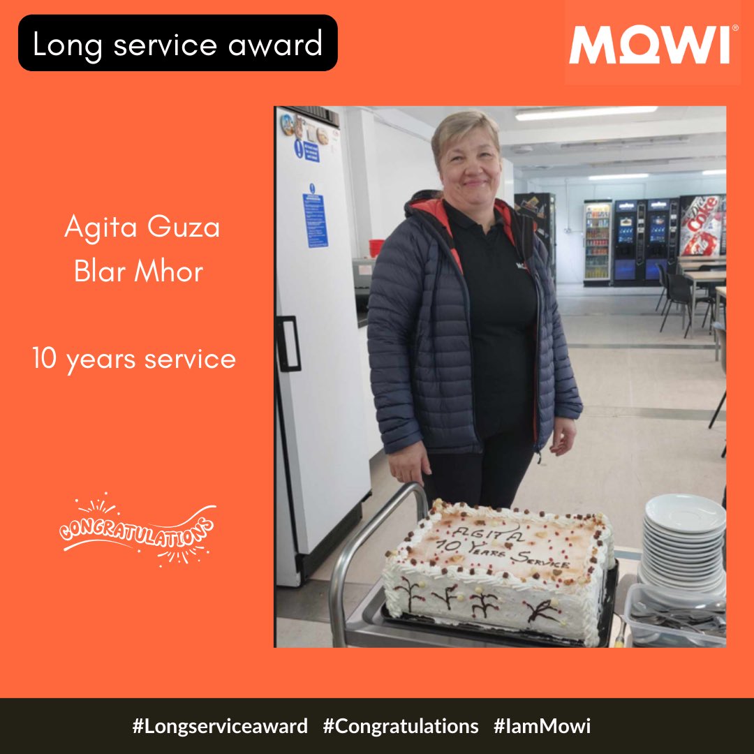 𝐋𝐨𝐧𝐠 𝐒𝐞𝐫𝐯𝐢𝐜𝐞 | Congratulations to Agita Guza, Blar Mhor on receiving her 10 year long service 🎉 Thank you for your contribution, with best wishes from all your Mowi colleagues.