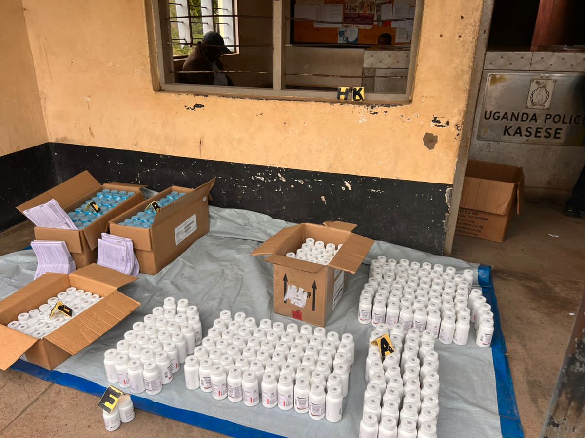 PHOTOS: @UNDAuthority has recovered over 45,000 doses of stolen ARVs in Kasese district. Two suspects; Bwambale Paul and Ithungo Justine who were found in possession and selling of these government drugs have also been arrested. #NBSUpdates