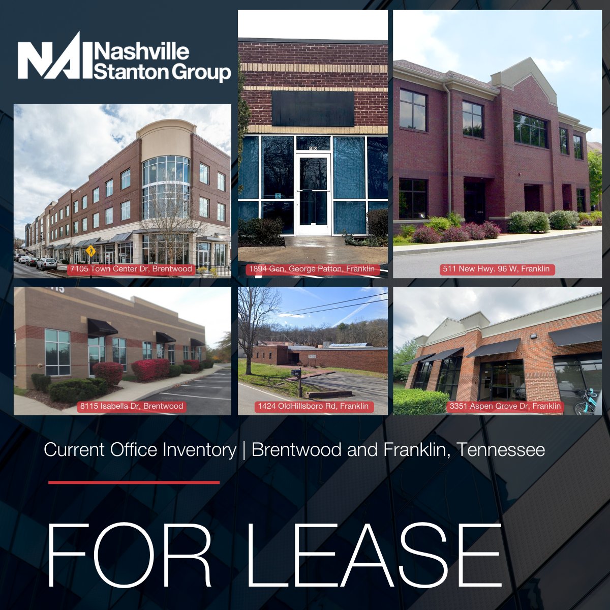 Seeking the perfect office space in Williamson County? Explore our website today for a comprehensive overview and reach out to us to discover more.

nainashville.com/properties/for…

#NAINSG #NAINashville #WilliamsonCounty #WilCo #officespace #forlease #NashvilleCRE