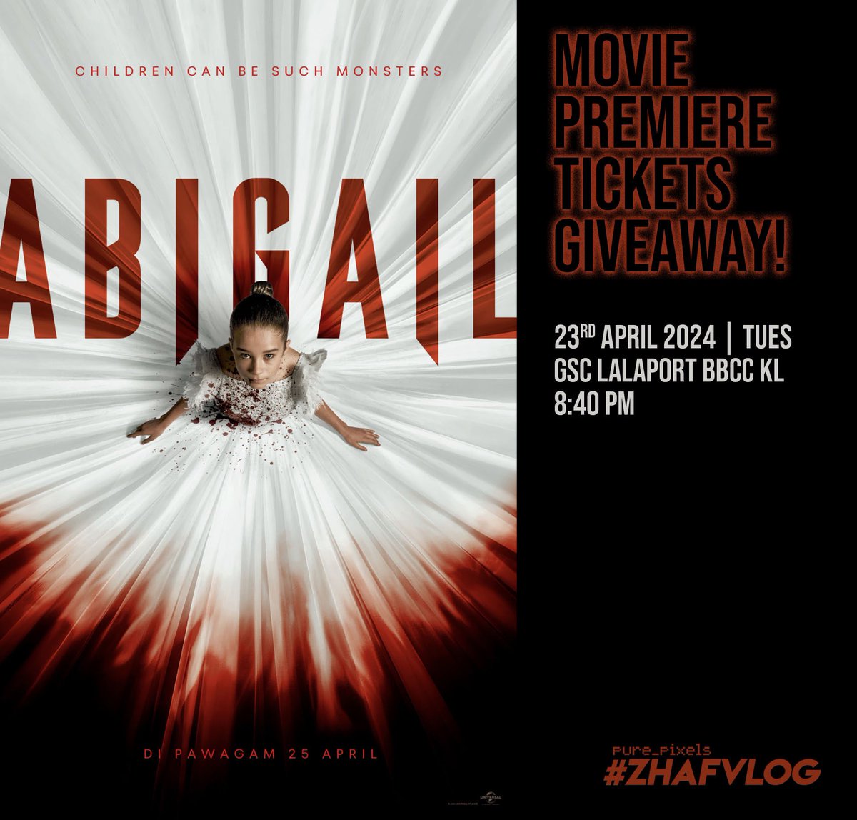 ABIGAIL Movie Premiere Tickets Giveaway! forms.gle/ke43VuPhHmhPWz… #ZHAFVLOG #MulutPuakaGiveaway #MulutPuakaPremiere #AbigailMY