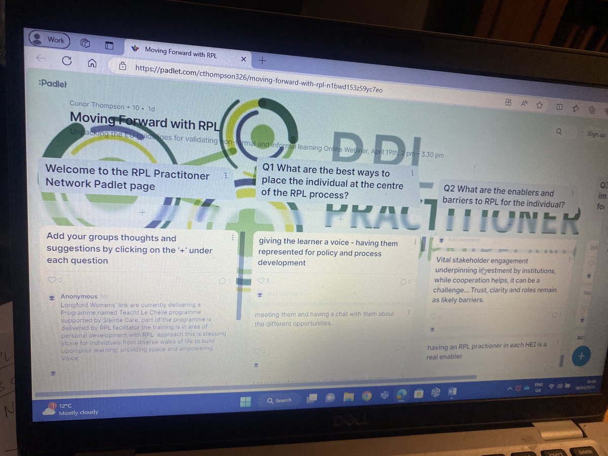 Generating discussion, building understand &amp; support to #LifelongLearning Thanks to <a href="/aontas/">AONTAS</a> for hosting <a href="/rpl_network/">RPLPractitionersIreland</a> webinar today! Great turn out- speaks to the interest &amp; potential of #RPL to deliver!  #LearnerJourneys #Options #OwnYourKnowledge <a href="/CityofDublinETB/">City of Dublin ETB</a>