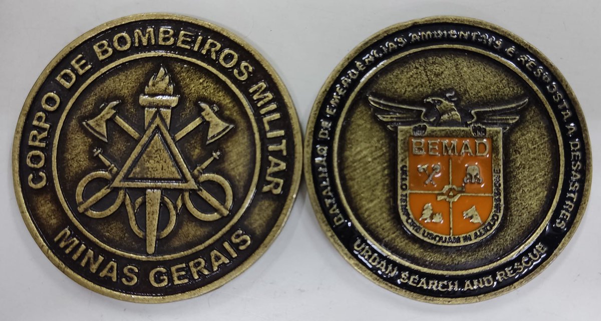 UK_ISAR_TEAM's tweet photo. It's #ChallengeCoinFriday: Celebrating Excellence and Dedication for #UKISAR!

This special coin is from the military firefighters of Minas Gerais, Brazil, during the recent @Insarag Team Leaders meeting. 

A token of camaraderie was exchanged with a member of the #UKISAR Capability Team. These bonds of friendship and solidarity transcend borders. #UKISAR #FireFighters