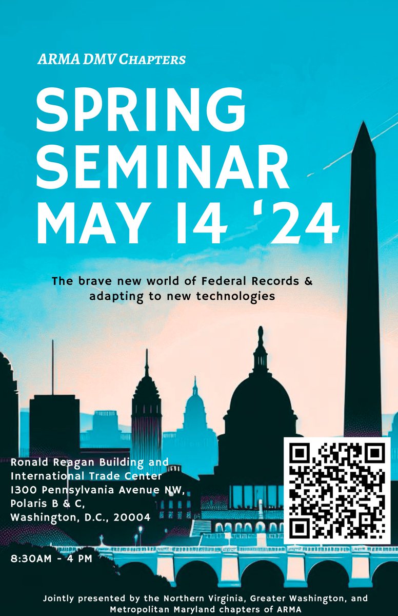 Sponsors are signing up for the DC Metro @ARMA_INT chapters 5/14 Spring Seminar 'Brave New World of Fed Records'! Gold, Silver, Bronze. Table top, promotion, chance to speak to attendees. Please go to gwdcarma.org/spring-seminar…