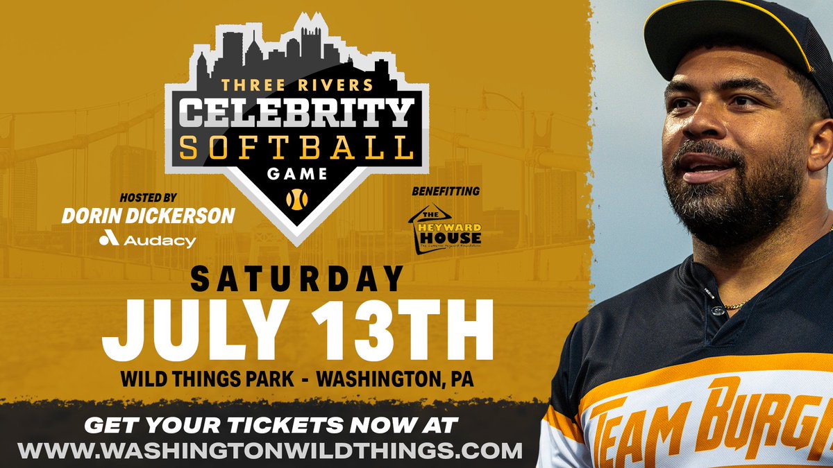 The 4th Annual Three Rivers Celebrity Softball Game is set for Saturday, July 13, 2024 at 7:05 p.m. It's again hosted by @scorindorin and benefits @CamHeyward's @97HeywardHouse! 📖: bit.ly/CelebSoftball24 🎟️: bit.ly/CelebSB24Tix