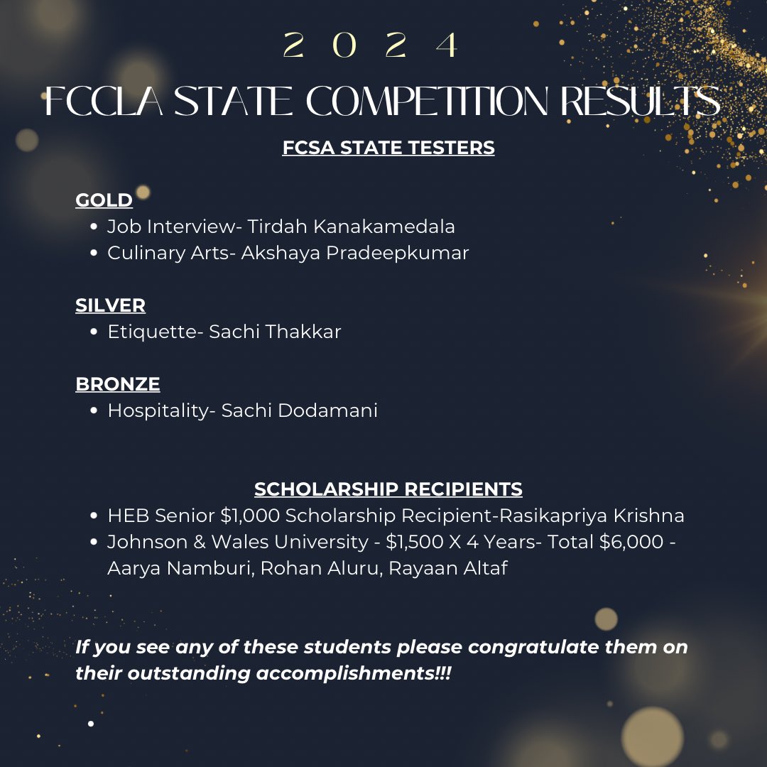 Congratulations on our FCCLA State competitors! Here is the results!! @FCCLA__CHS #thisistitanterritory #TitanNation #Cen10Titans