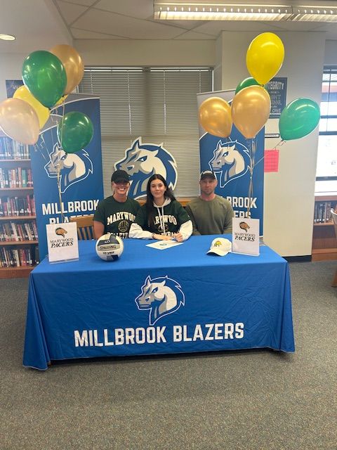 MHS Varsity volleyball athletes Ryleigh Hart and Gianna Dipilato celebrated their college commitments this week! Both of them will be playing volleyball at their respective schools: Ryleigh at Marywood University and Gianna at Holy Family University. #MCSDConnectedness #goblazers