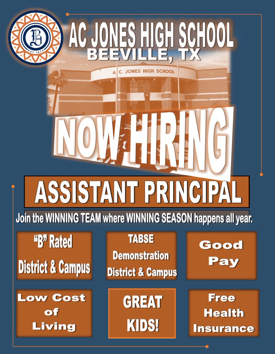 It’s hiring season & I’m looking for an AP to join our team at ACJHS. Come make history with us in BISD. If you’re interested in applying, please send your resume to me at sbogany@beevilleisd.net Feel free to share with present and aspiring administrators. @BeevilleISD
