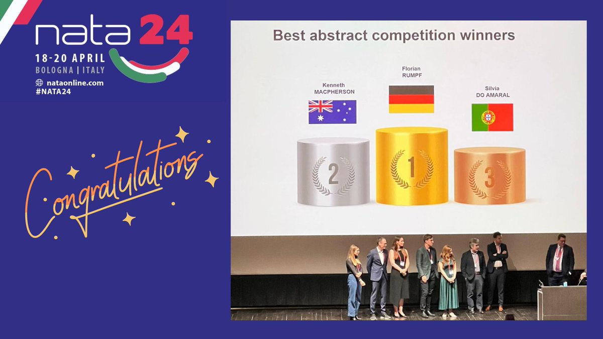 NATA24 🇮🇹 Congratulations to the winners of the Best Abstracts Competition, well deserved wins for budding researchers 1. Florian RUMPF - Germany 2. Kenneth MACPHERSON - Australia 3. Silvia DO AMARAL - Portugal See the e-posters here nataonline.com/poster-present…