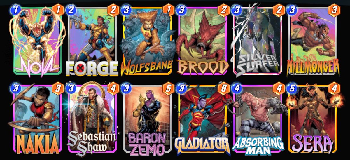 ngwgo's tweet photo. the silver 3 cost good for 70-90, struggled @ 95+ and switched to cage/surfer wong to close out #marvelsnap https://t.co/yn7CNSMOkN