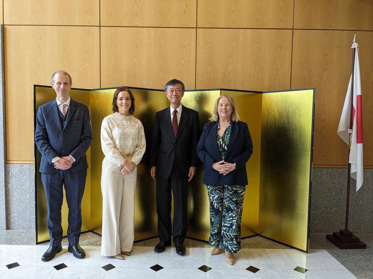 Ambassador Maruyama welcomed Ms Mary Rodgers, CEO of @portershed and CEO of Galway City Innovation District, Professor @johnbreslin , @uniofgalway and co-founder of PorterShed, Ms Niamh Costello, CEO of @CREWDigital1, to Japan House in Dublin.