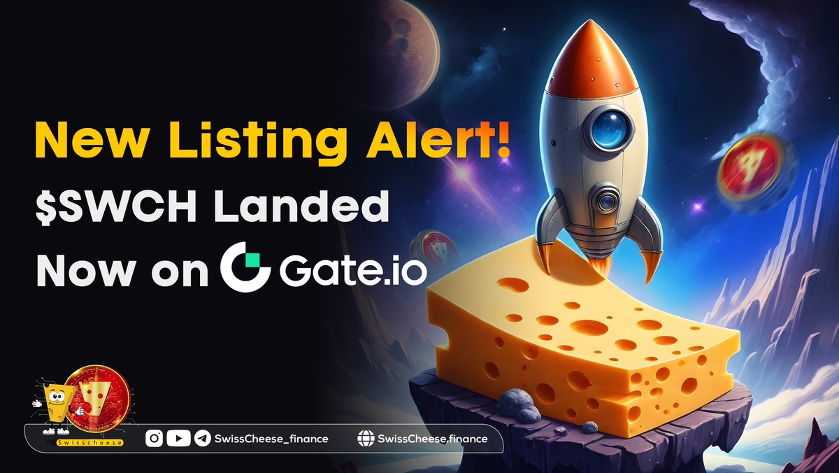 Big news, SwissCheesers We’re thrilled to announce that $SWCH is now listed on Gate.io.  Ready to expand your trading options?  Dive into the action and start trading today.  The future is bright, and it's just one trade away #SWCH #NewListing #GateIo