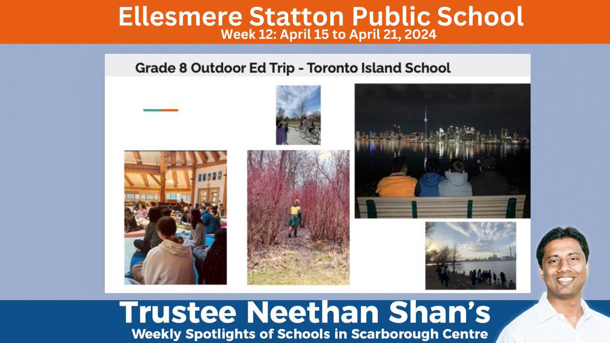 Wrapping up Ellesmere-Statton Public School highlights with a few more slides of the Grade 8s enjoying their Graduation Trip to the Toronto Island school. They enjoyed the scenic skyline, the biking, delicious food, and playing predator and prey. #ScarTO #TDSB