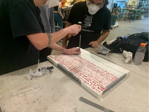 Our Greek Historians are making great progress on their inscriptions! They are fully carving their texts now and are painting their letters red (just like ancient Greeks and Romans did!) to contrast against the white marble. Well done!