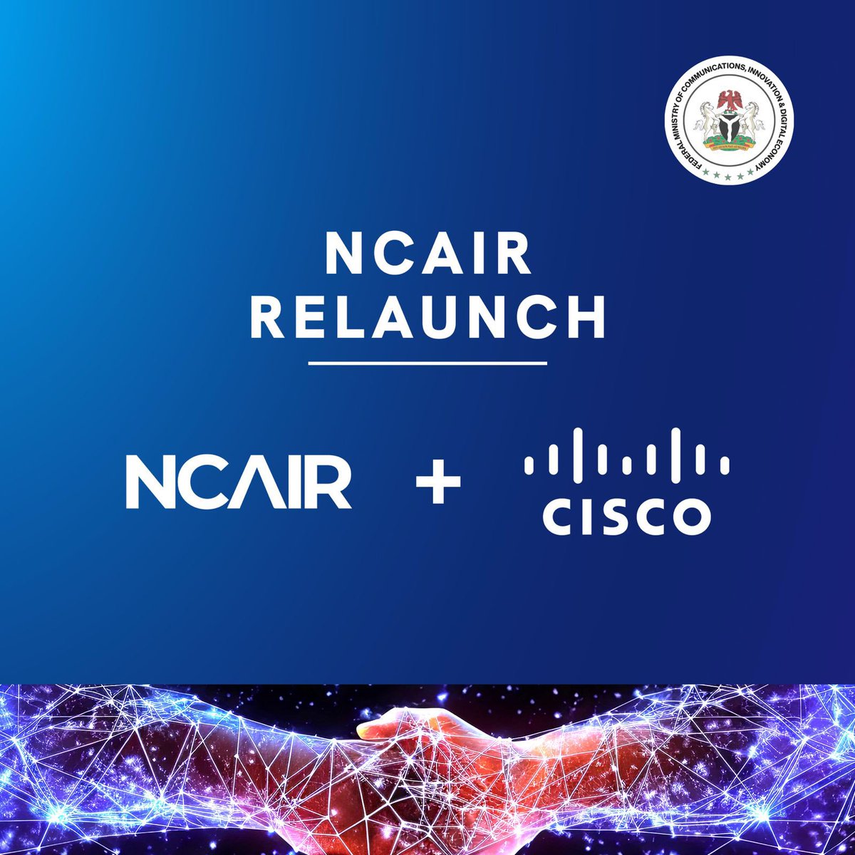 ANNOUNCEMENT 4 - NCAIR Relaunch 

Finally, we are also pleased to announce the relaunch of <a href="/NCAIRNigeria/">National Center for AI and Robotics, Nigeria.</a> with improved capacity with the support of @CISCO. 

NCAIR - The National Centre for Artificial Intelligence and Robotics - a first of its kind in Africa, special purpose