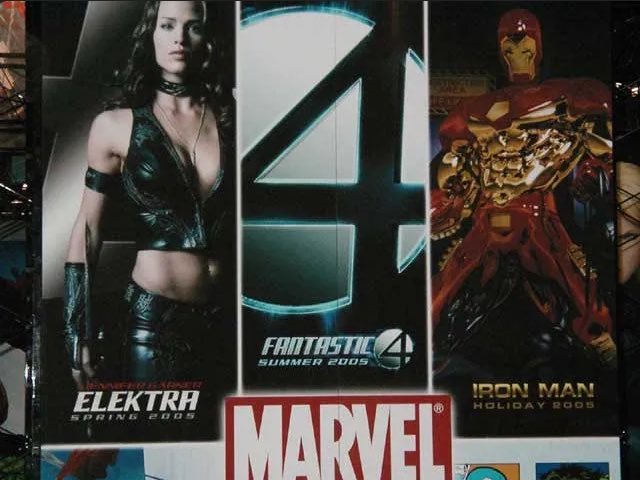 Here is a poster at that same event that features concept art for the canceled 2005 Iron Man movie.