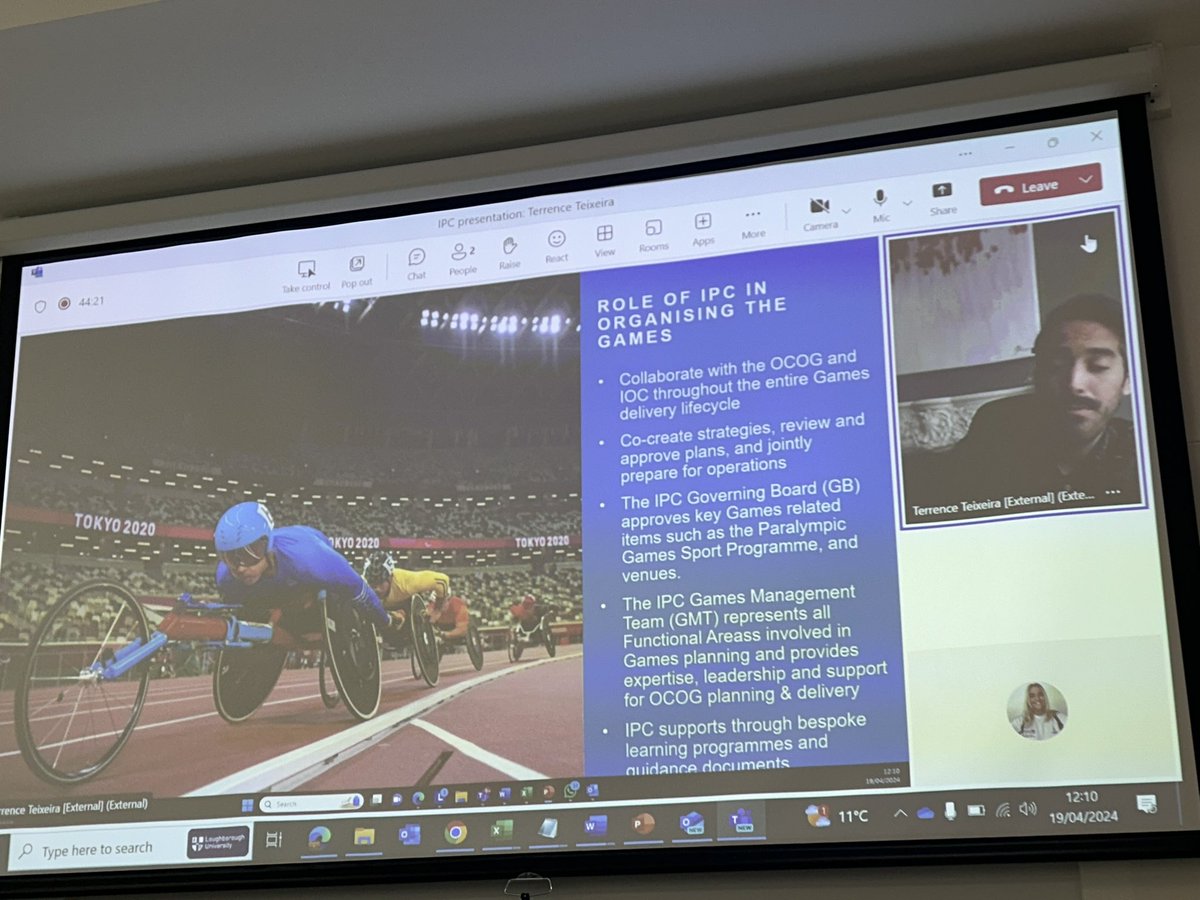The road to #Paris2024 is underway here at the PHC! Fantastic talk today from Terrence Teixeira, the International Paralympic Committee's Senior Paralympic Games Manager who discussed an overview of the Paralympic Games environment and its inner workings/structure. @LboroSSEHS