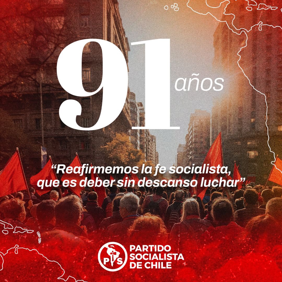 En estos 91 años del Partido Socialista de Chile, reafirmamos nuestro compromiso por un Chile más justo. Un abrazo fraterno a las y los militantes de todo el país. Un honor ser la Presidenta de este gran partido @PSChile .✊🏽🌹