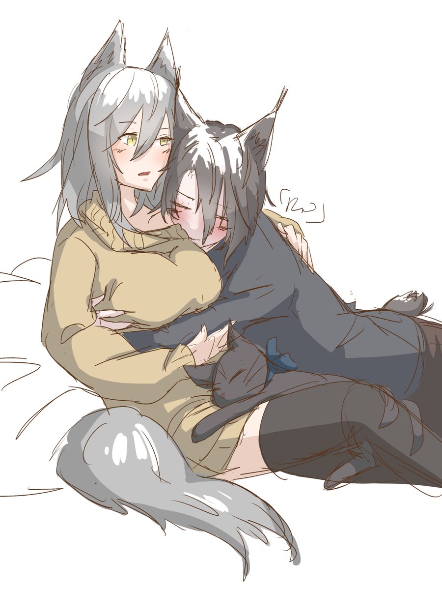 TogusaAugust's tweet photo. "can we... stay like this? for just a bit..." lucian mumbles as he snuggles into red. but ms christine seems to fully intend on sleeping on her lap for the rest of the afternoon. red doesn't know what happened, but she lets them share their warmth w/ her. #phantomred #arknights https://t.co/4VlMdwKtng