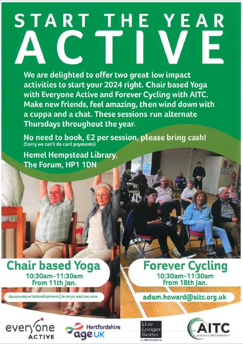 Start the year active - we are delighted to offer two great low impact activities through our friends at Everyone Active. No need to book, £2 per session, please bring cash!!

Sorry - they don't take card payments.