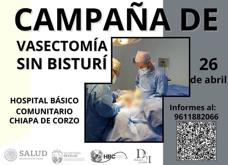Se invita a la población masculina a participar en la Campaña de #Vasectomía sin Bisturí a realizarse en el Hospital Básico Comunitario #ChiapaDeCorzo.