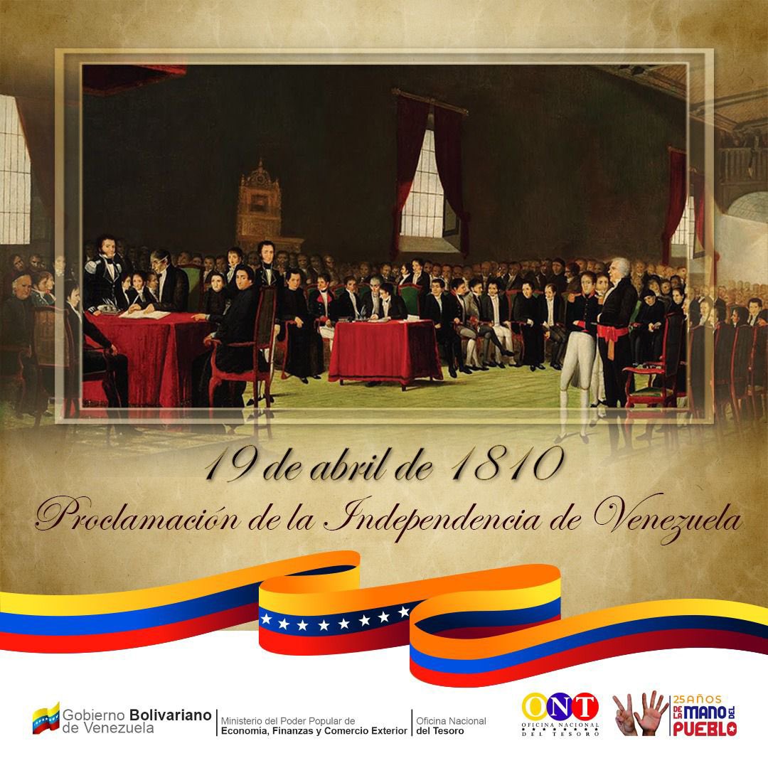 Un día como hoy en 1810, se llevó a cabo uno de los acontecimientos más importantes de nuestra historia, el Inicio del proceso independista de Venezuela. A 214 años seguimos fortaleciendo la patria libre, soberana y prospera ¡POR UNA NACIÓN INDEPENDIENTE PARA SIEMPRE! #Tesoreria