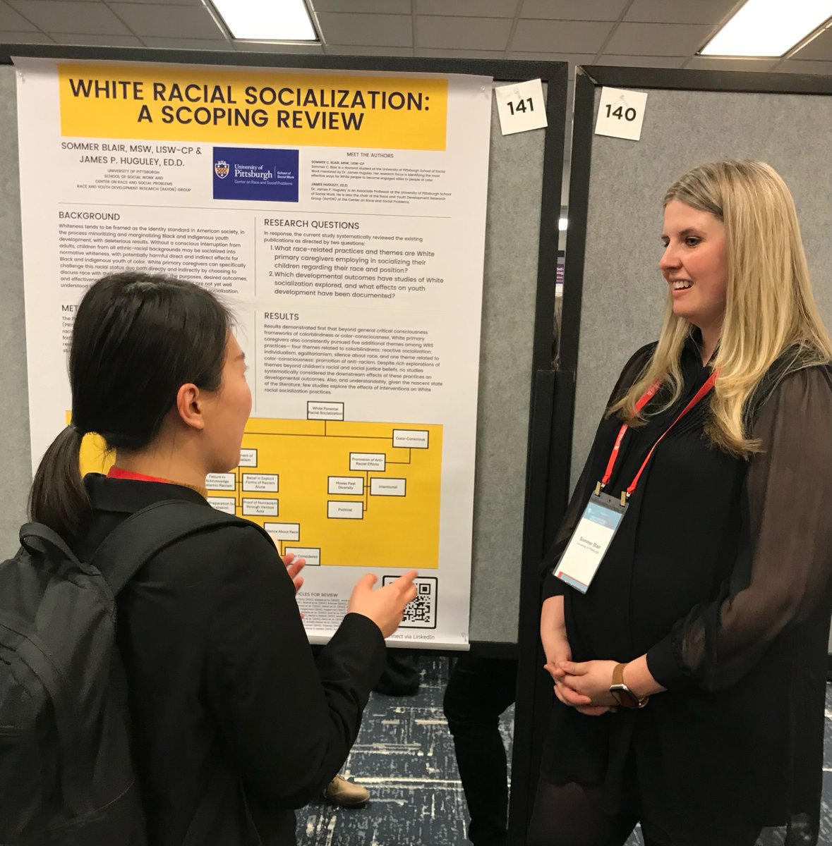 Congratulations to SSW Doctoral Student @sommer__blair and Associate Professor, @drjayhuguley! Yesterday they presented their work entitled “White Racial Socialization: A Scoping Review” at the Society of Research of Adolescence @SRAdolescence annual meeting in Chicago.
