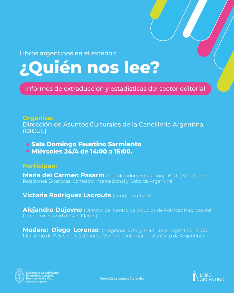 culturalesarg's tweet photo. Estaremos presentes en las Jornadas Profesionales de la @ferialibro para promover la internacionalización del libro argentino y potenciar el sector editorial. 📗 ¡Los esperamos! https://t.co/ty6LJdl5X4