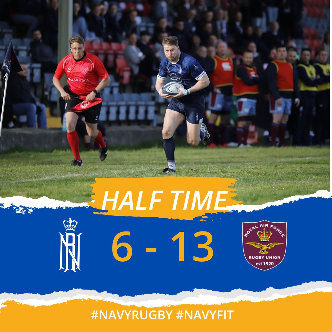 Tough half hindered by injuries. Penalty kicks exchanged with Cadywould clearing the horizontal twice. RAF struck at HT to take the lead into the clubhouse. A yellow for both sides, @armyrugbyunion referee team handled it diplomatically! #GoNavy #Plymouth 📷 @CSandersphot