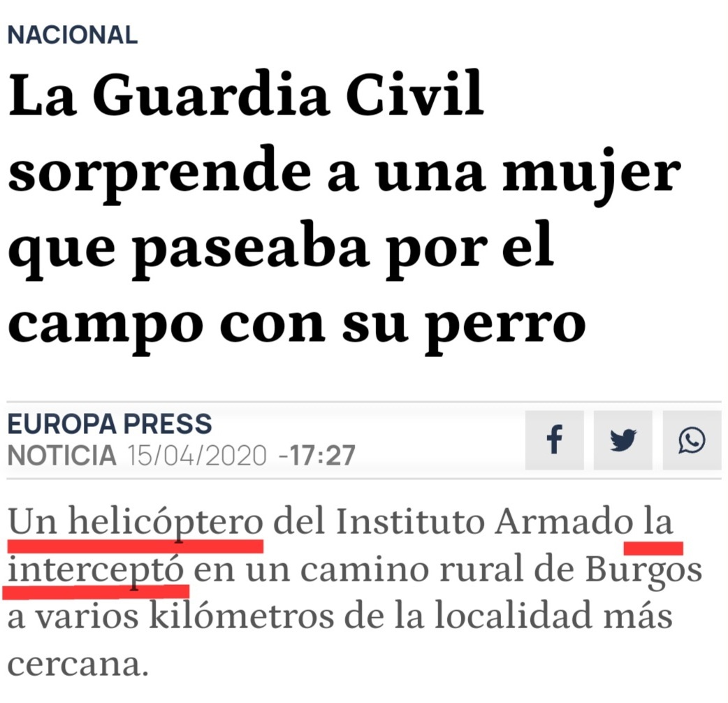 plaforscience's tweet photo. La noticia es exactamente lo que dice el titular

Una mujer, sorprendida en el campo con su perro, fue interceptada por el HELICÓPTERO de la policía

Con ese gasto peliculero, sin duda neutralizaron la terrible amenaza, y evitaron que las UCI colapsaran

¡Una chica con un perro! https://t.co/p7FUT8hXxF