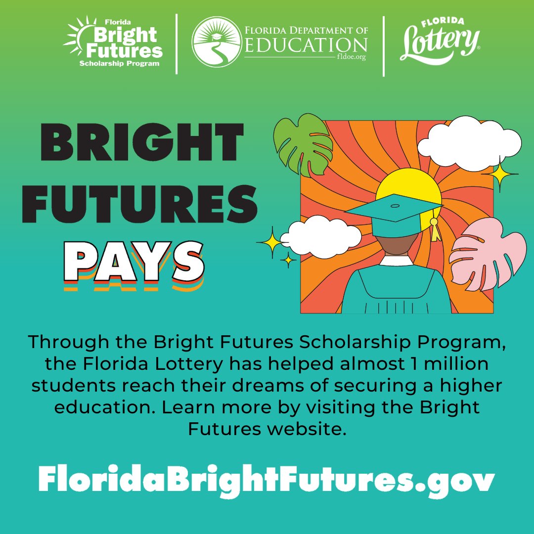 🌞🎓 The path to success starts here! The Bright Futures Scholarship Program @floridalottery paves the way for deserving students to achieve their dreams. Please visit floridabrightfutures.gov for more! 💪🏽📖 #FundingFutures #KeepFloridasFutureBright