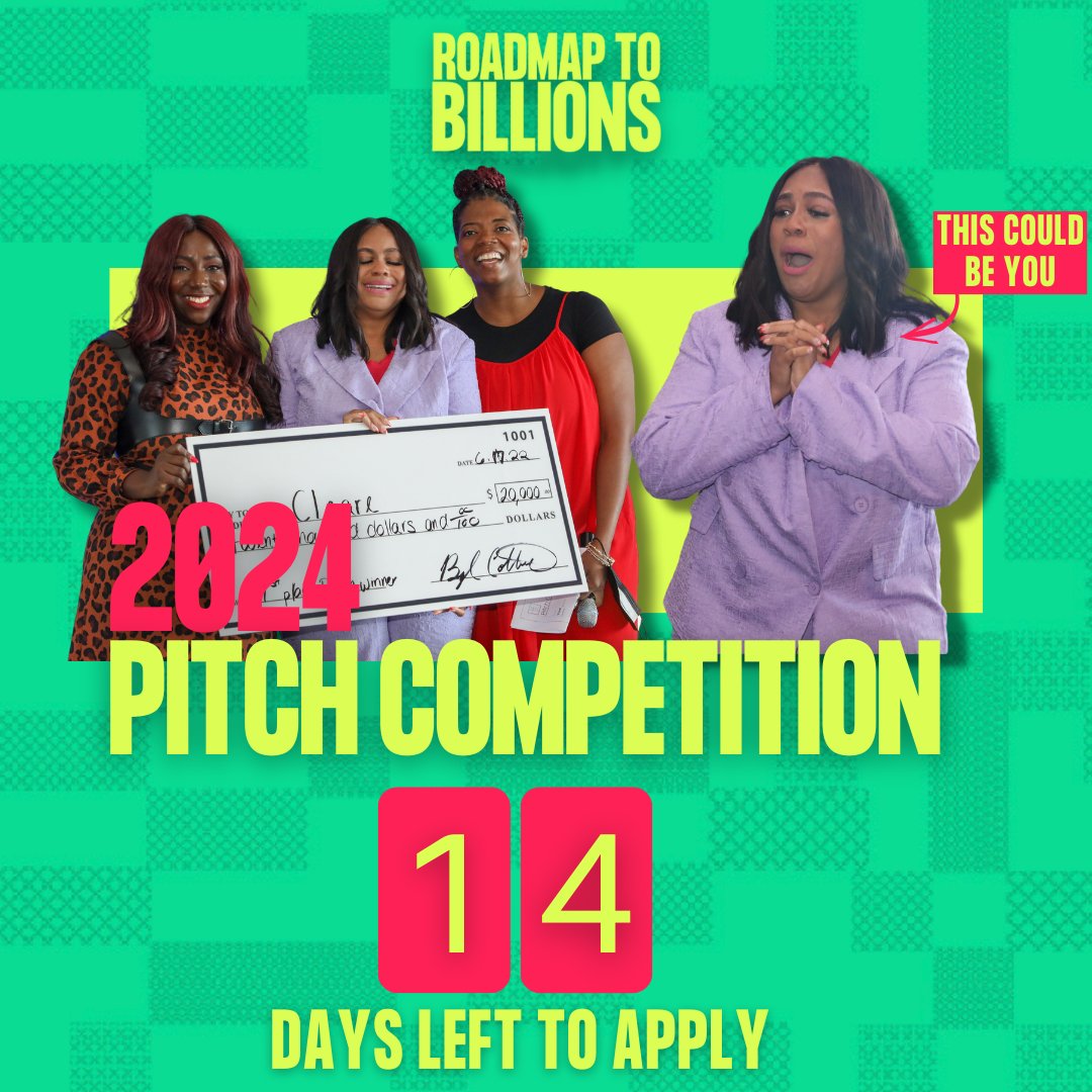 Time's ticking!⏰ Don't miss your shot at $10K in equity funding – apply NOW for the Roadmap To Billions Pitch Competition before May/3! Only 14 days left to secure your spot & pitch your game-changing idea. Apply now: hubs.ly/Q02ttwhJ0 #RoadmapToBillions #PitchCompetition