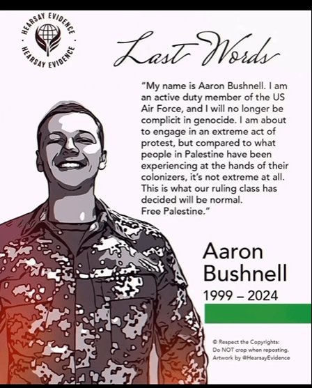 MozFrame's tweet photo. Don't forget about Aaron Bushnell. https://t.co/epQzuZhOYF