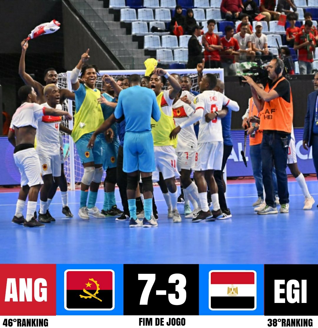 FSProfissional's tweet photo. ⏰ 40 | 2°T : Fim de Jogo 

Angola 🇦🇴  7-3 🇪🇬 Egito 

🏆 Copa Africana das Nações 

Angola ta classificada para o mundial 

#AFCONFutsal2024 #Futsalprofissional https://t.co/xjVe8leISl