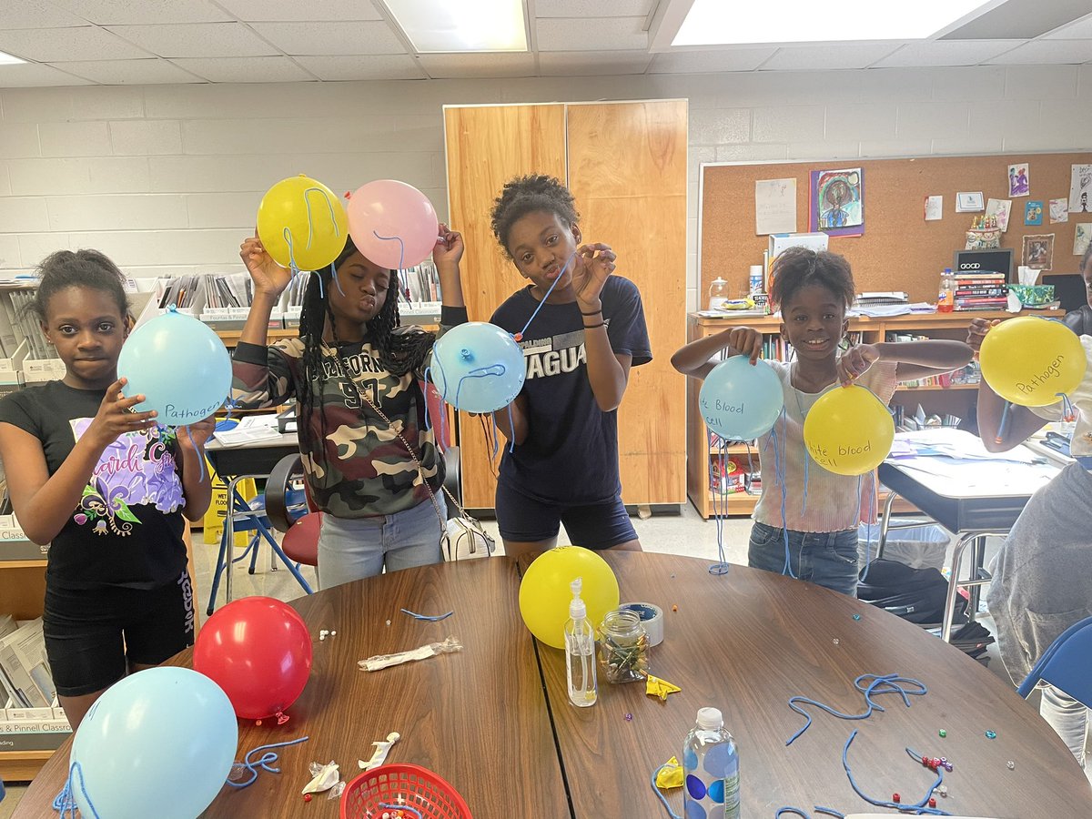 @STEMGems @OrrsElementary We enjoyed learning about @LGlimcherMD, an immunologist, through creating a model and simulating an immune response using balloons (cells), yarn (antibodies), and beads (pathogens). “Be a risk taker. Never be afraid to try something new…” @tdhowse_math
