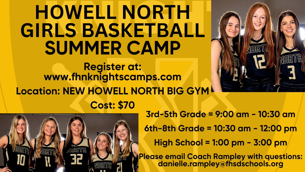 Summer camp is rapidly approaching! Do not miss out on this opportunity to be involved, improve and have fun! Looking forward to seeing everyone at the NEW North! 🖤💛🏀 @TMoranFHN @fhnactivities @SCoates1331