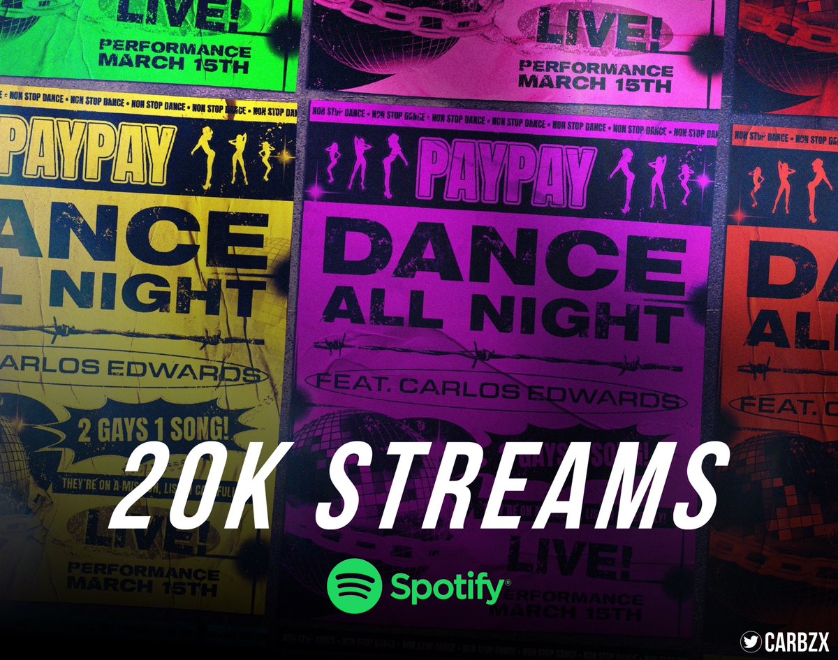 “Dance All Night” by Paypay (feat. Carlos Edwards) has reached 20K streams on Spotify! 🪩💫 #DanceAllNight #CarlosEdwards #Paypay