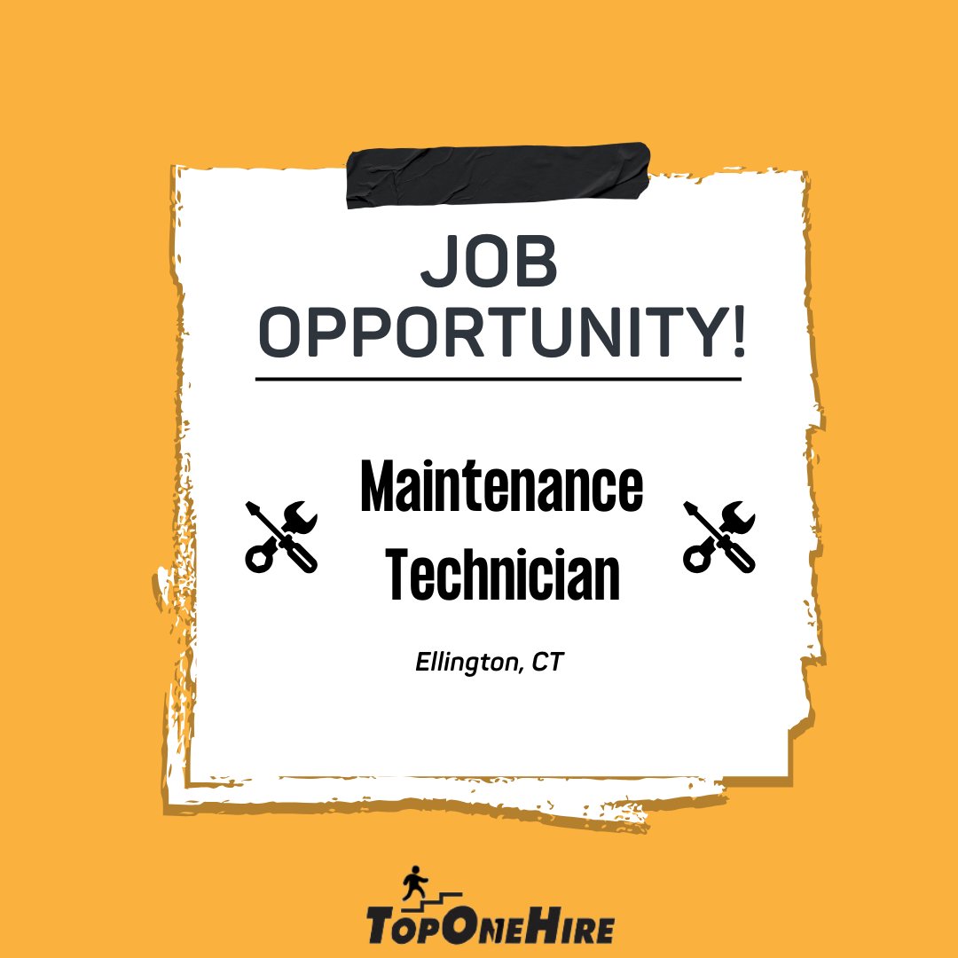 Job Opportunity! ⬇

Maintenance Technician - Ellington, CT 

Learn more: toponehire.com/job/2478770/ma…

#MaintenanceTechnician #JobSeeker #Hiring #ConnecticutJobs