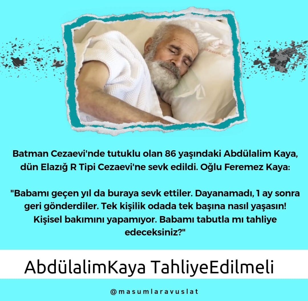 Sadece empati kursaniz yeterli .Allah aşkına 86 yaşında ki amcanın cezaevinde ne işi var ⁉️ @TBMMresmi @adalet_bakanlik AbdülalimKaya TahliyeEdilmeli