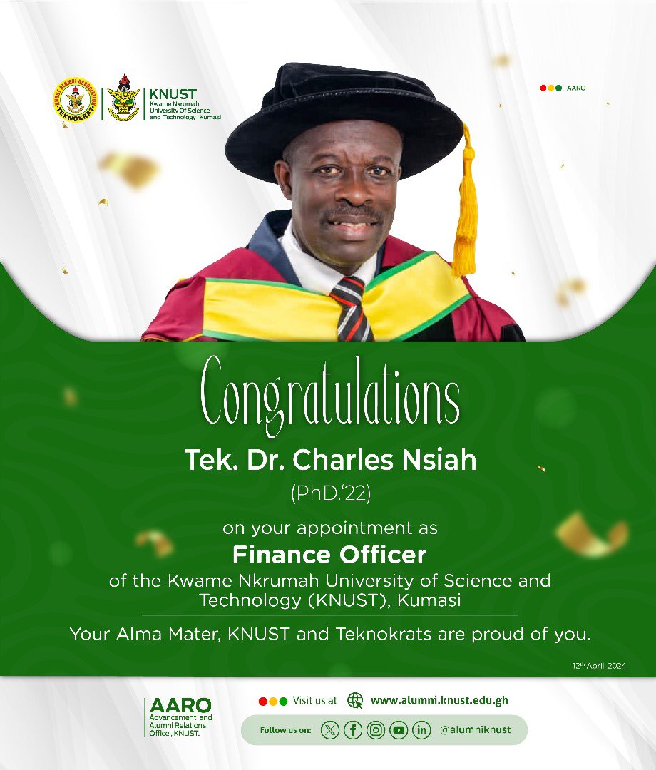 The Newest Finance Officer of KNUST - Dr. Charles Nsiah.

Congratulations on your appointment, Doc🎉.

#KNUSTLive