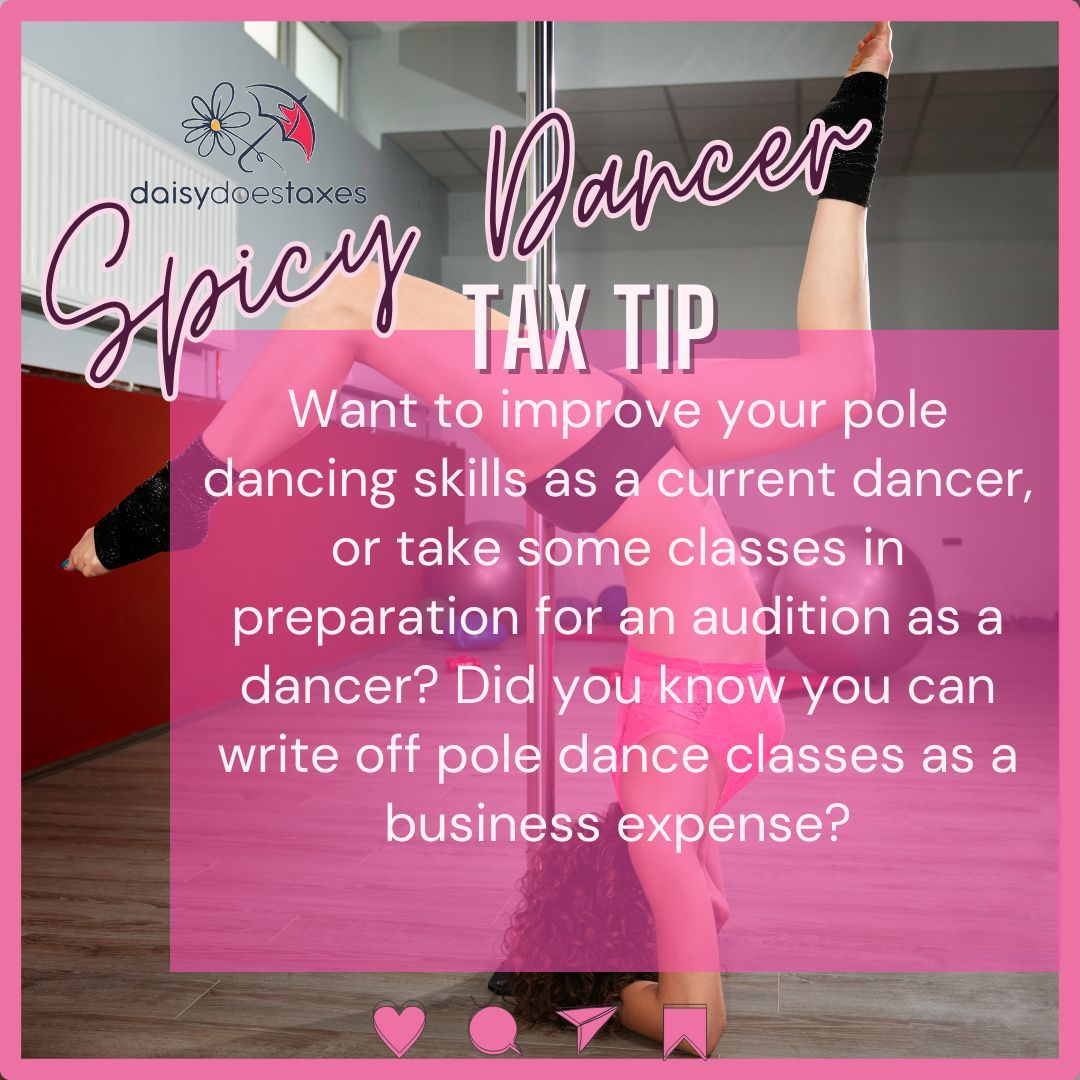 ✨ Bonus tip! Pole classes for dancers are considered a “continuing education” or “professional development” expense. 🌼 This only applies to dancers who are independent contractors, *not* W2 employees. 🌼 See our Instagram post for more information! #EnrolledAgent #TaxPro