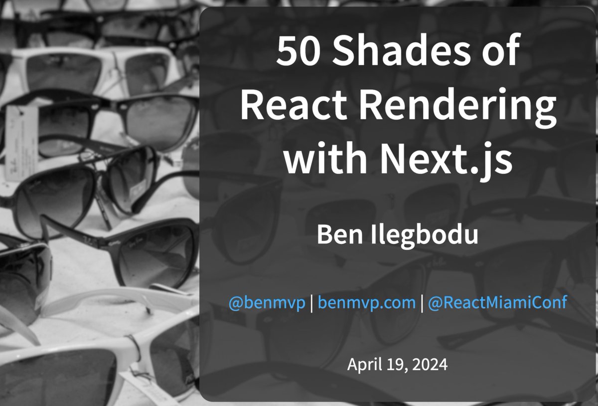 Hey @ReactMiamiConf! Thanks so much for having me! 🙏🏾 I hope you learned a little bit more about rendering with Next.js. Here are the slides so you can follow all of the links: benmvp.com/rm-nextjs 🌴