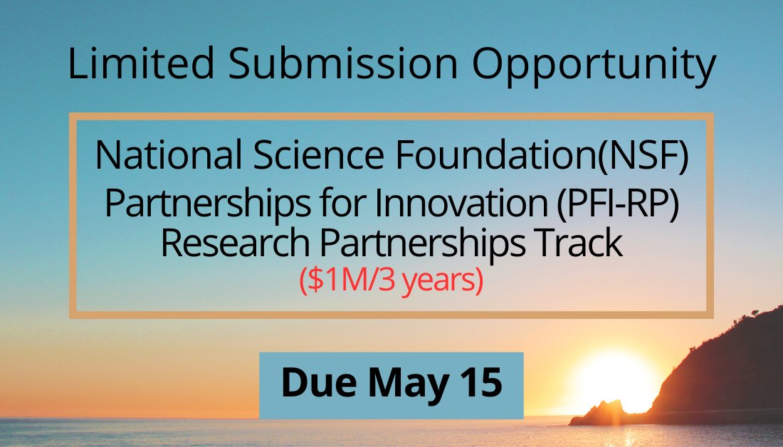 LSO @VUMCResearch @VanderbiltU: @NSF Partnerships for Innovation Research Partnerships Track for multi-faceted, collaborative tech development research that can potentially accelerate commercialization of lab discoveries beneficial to society. Due May 15: bit.ly/3whOwyD