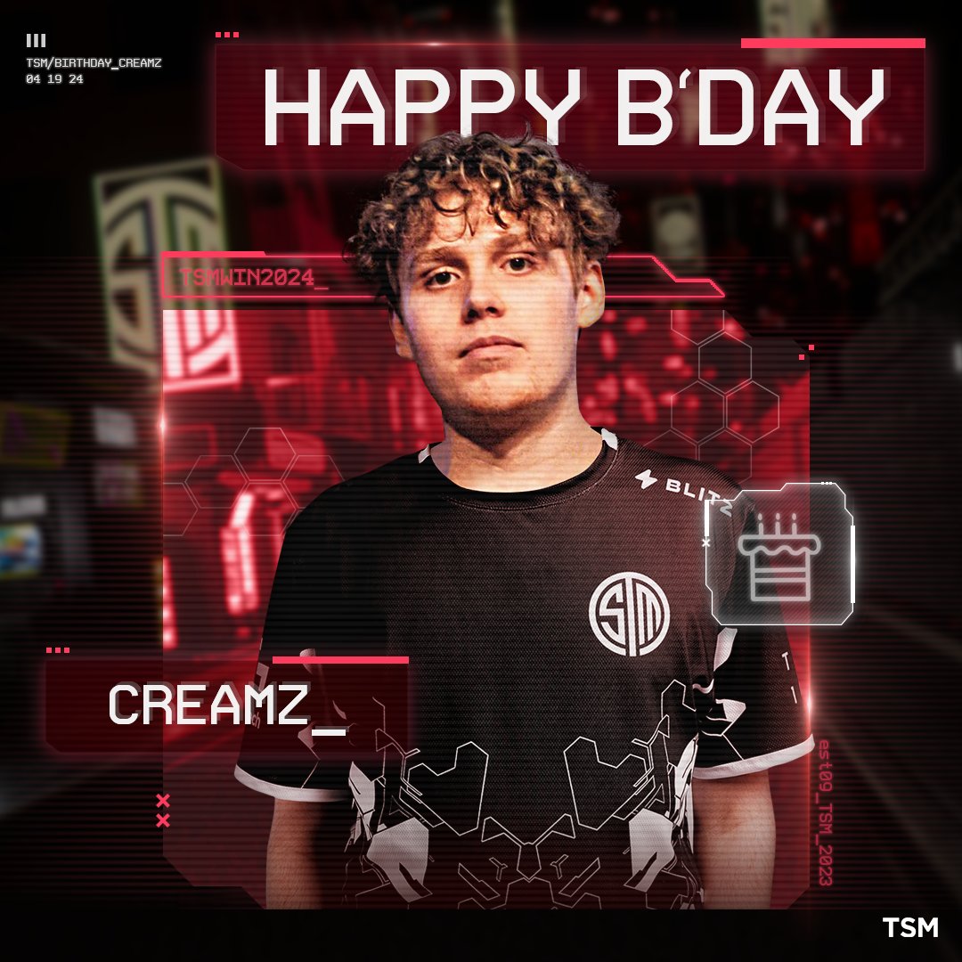 HAPPY BIRTHDAY TO THE CLUTCH KING @CREAMZRL 🥳 A year older, wiser, and more clutch than ever before. We wish you a fantastic birthday and hope all your goals today are absolute bangers! Much love from all of us here at TSM 🖤🤍