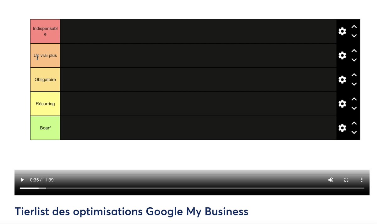 Je te dévoile ma tierlist (vidéo) des optimisations Google My Business 🤯

Dans quel ordre tu dois optimiser tes contenues et pourquoi . Je te l'envoie si :

- Tu t'abonnes a <a href="/Niplixo/">Niplixo - Google My Business 🏛️</a> (moi)
- Tu RT et tu commentes "Tierlist" 😎