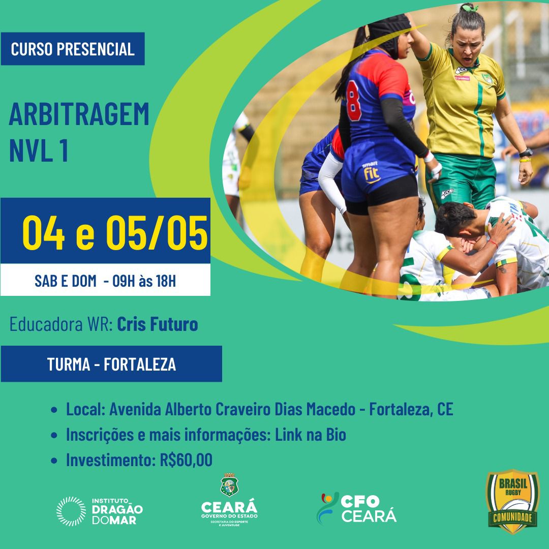 Curso de Arbitragem WR Nível 1 em Fortaleza (CE) em maio: inscreva-se! E saiba mais em: brasilrugby.com.br/2024/04/18/cur… #BrasilRugby