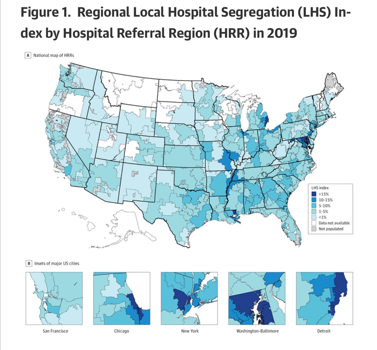 🚨🚨🚨our newest paper in JAMA Network Open demonstrates that a majority of US acute care hospitals do not admit Black Medicare patients proportional to their market area using our new Local Hospital Segregation Index. @JAMANetworkOpen @abarnato jamanetwork.com/journals/jaman…